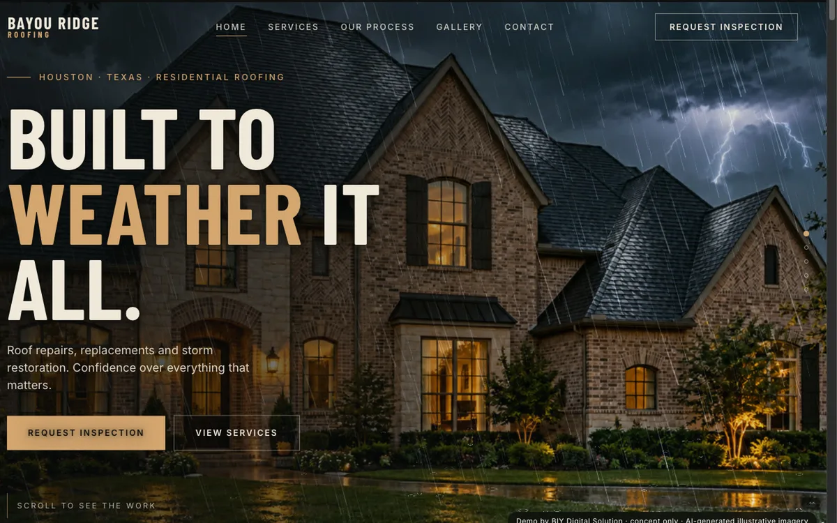 Bayou Ridge Roofing website preview