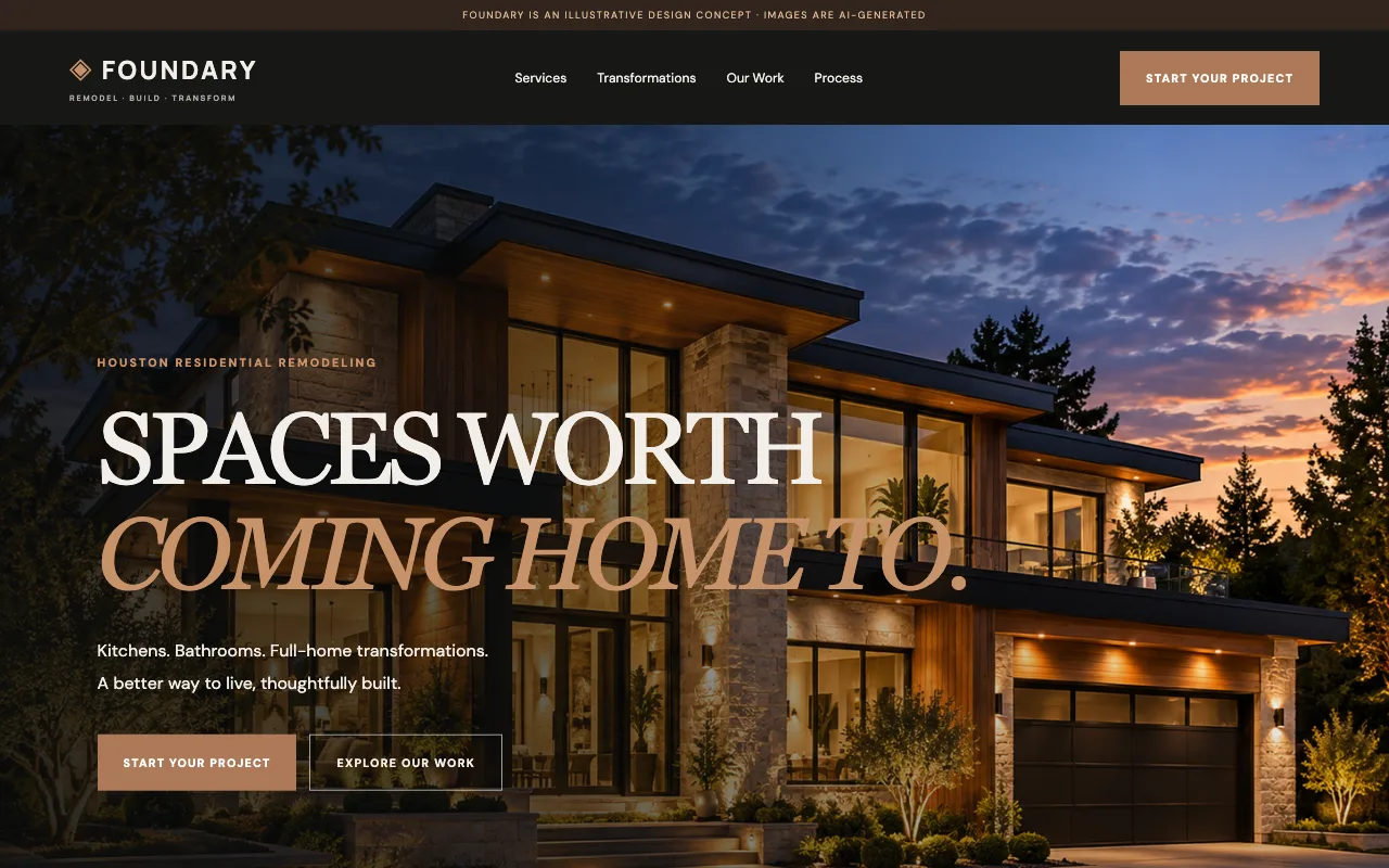 Foundary Remodeling website, a Houston residential remodeling company
