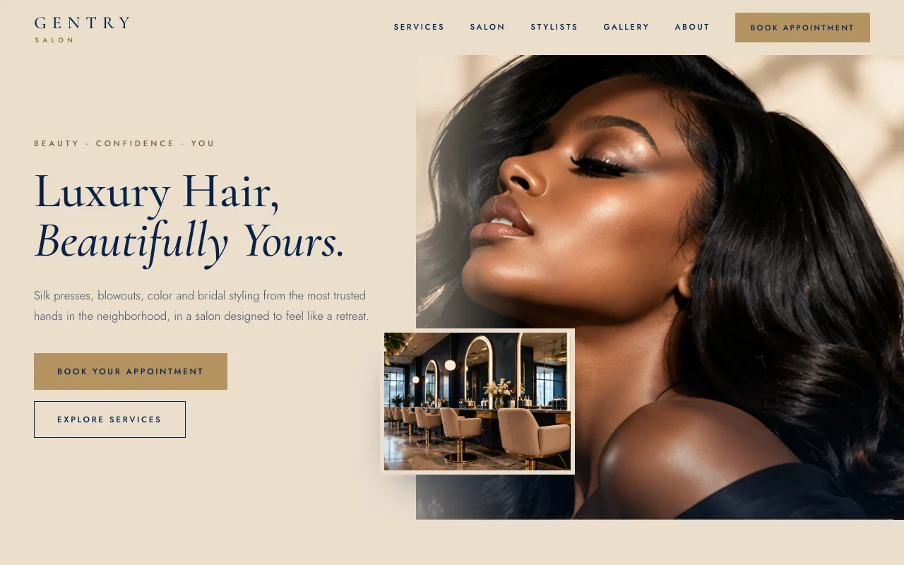 Gentry Salon website, a luxury hair salon with online booking
